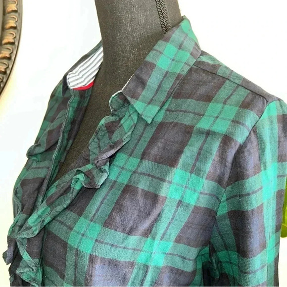 Tommy Hilfiger Women’s TarTan Green Plaid Ruffle Front Slit Neck Blouse … - Picture 14 of 16